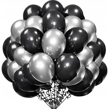 Balónek Metalické balónky k narozeninám stříbrné a černé 30 cm 100 ks