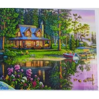 Malovaní na plátno na rámu 40x50cm Srub u jezera