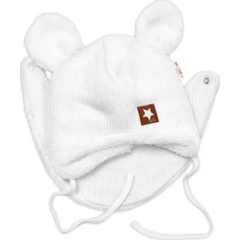 Dětská móda Baby Nellys Pletená zimní čepice s kožíškem a šátkem Star, bílá, vel. 80/86