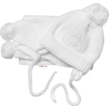 Čepice Zimní čepička s šálou - Autíčko bílá, 0-6m, Baby Nellys
