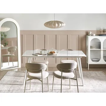 Zahradní jídelní stůl bílý mramor slinutý kámen železný rám UV odolný proti vodě rzi venkovní vnitřní jídelna terasa zahrada moderní styl Beliani