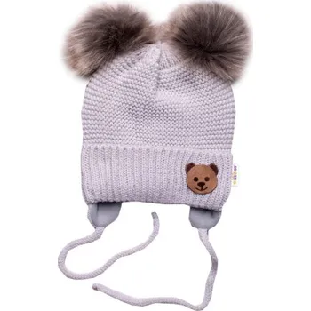 Čepice Dětská zimní čepice s fleecem Teddy Bear - chlupáčk. bambulky - sv. šedá, šedá
