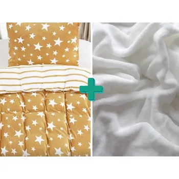 Bytový textil 2x povlečení mikroplyš HVĚZDY béžové + prostěradlo mikroplyš SOFT 180x200 cm bílé, 140x200 / 70x90 cm