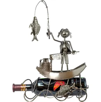 Stojan na víno Kovový stojan na láhev Dárek pro rybáře s charakterem