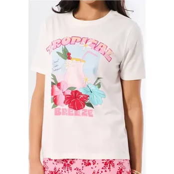 Dámské tričko Sinsay - Bavlněné tričko s letním potiskem - krémová - 339EV-01X - 339EV-01X-S