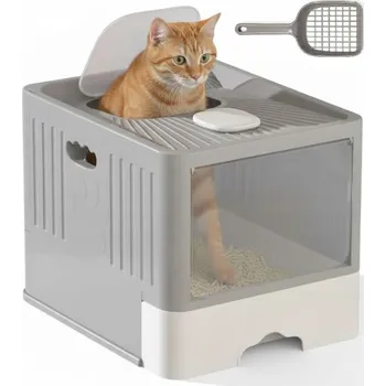 VELKÁ TOALETA PRO KOČKY SE ZÁSUVKOU + LOPATKA | KRYTÁ S FILTREM (F096)