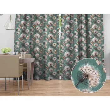 ubrus Bavlněný závěs Sandra SA-716 Podzimní pampelišky na zeleném 150x140 cm