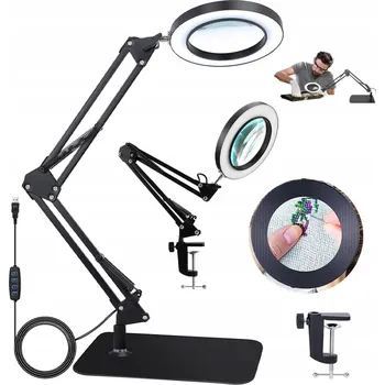 Lampička 2-V-1 LUPA LAMPA LED PRO ČTENÍ 8X SKLO ZVĚTŠOVACÍ STOLNÍ LAMPA