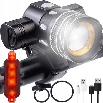 Cyklosvítilna KOMPLETNÍ SADA SVĚTEL NA KOLO LED CREE T6 PŘEDNÍ + ZADNÍ, 3 REŽIMY, ZOOM, USB NABÍJENÍ