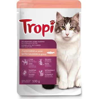 Krmivo pro kočku Tropi mokré krmivo pro kočky losos, kousky v omáčce, kompletní krmivo 100g