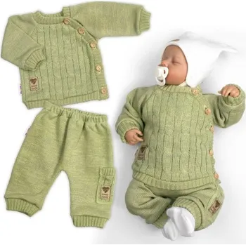 Kojenecká souprava Rostoucí pletený svetřík a kalhoty s kapsou Hand Made 2D, Nature, olivová, 68/74