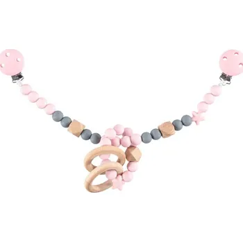 Nibbling Silikonový řetízek s kousátkem na kočárek - růžová / šedá