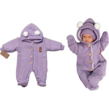 Kojenecká kombinéza Pletená kombinéza/overal LUX STAR s kožíškem - dvouvrstvá, fialová, vel. 74