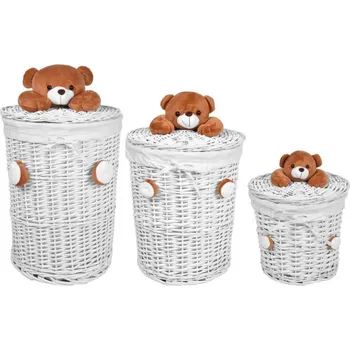 Proutěný koš s medvídkem - sada 3 kusů 15L, 40L, 75L