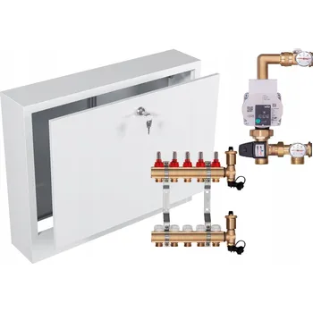 rozdělovač topení Rozdělovač pro podlahové topení 5 okruhů s ČERPADLEM WILO + PEX SVĚRKY + SKŘÍŇKA PRO POVRCHOVOU MONTÁŽ