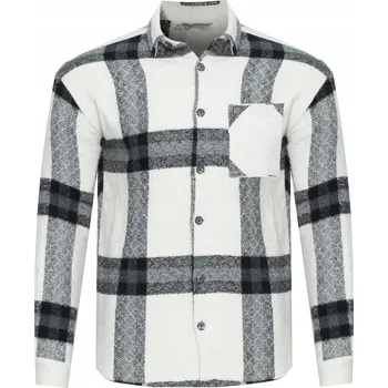 Pánská košile PÁNSKÁ KOŠILE - ČERNO-KRÉMOVÁ KOSTKA silnější klasická kostkovaná