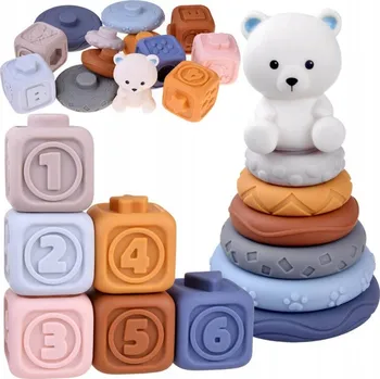 ostatní stavebnice Stavebnice gumové kostky Jokomisiada s medvídkem, vícebarevné, 6 ks.