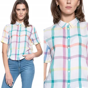 Dámská košile Dámská košile Wrangler bílá kostkovaná s krátkým rukávem bavlněná velikost S