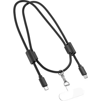 Datový kabel Epico šňůrka na telefon s USB-C na USB-C kabelem - černá