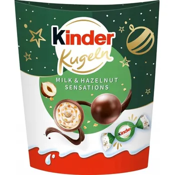 Čokoláda Kinder Čokoládové Kuličky s Mléčnou a Oříškovou Náplní, Mikulášská Edice 90g DE