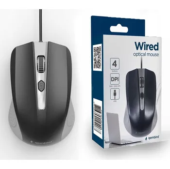 Myš MYŠ GEMBIRD OPTICKÁ 1200DPI ČERNÁ DRÁTOVÁ MYŠ PRO PRAVÁKY I LEVÁKY, KANCELÁŘSKÁ