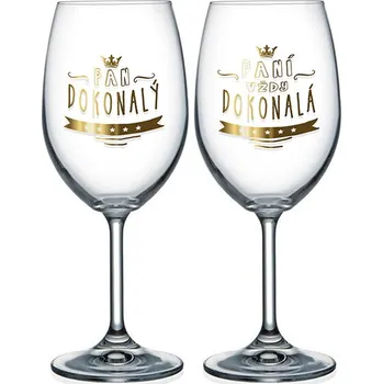 Sklenice Nekupto Párové sklenice na víno 440ml - PAN DOKONALÝ, PANÍ VŽDY DOKONALÁ d380022