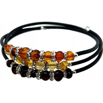 Náramek Bransoletka z bursztynem bałtyckim JEMNÝ na drátku zirkony FILM