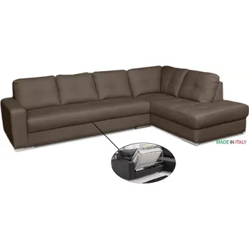 Sedací souprava Kožená sedací souprava s rozkladem na každodenní spaní ALEXIE - rohová, pravá, hnědá (tortora 312)