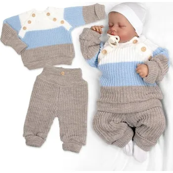 Rostoucí pletený svetřík a kalhoty s knoflíčky Boy, 2D - proužky, vel. 80/86