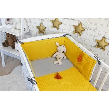 Dětsný nábytek Baby Nellys 3 dílná sada Mantinel s povlečením vafelek - hořčicová