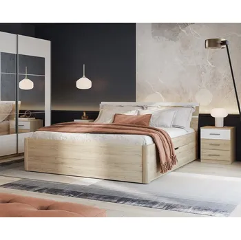 Postel Dvoulůžková postel Beta 180 x 200 cm - dub san remo světlý s bílou, úložný prostor