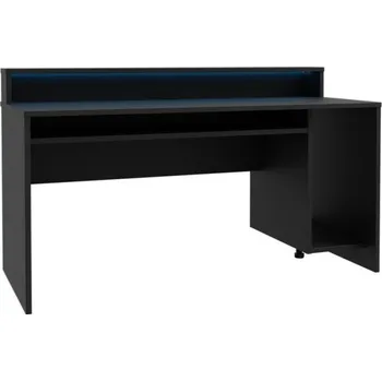 Psací stůl Černý stůl 160x70 cm s RGB osvětlením a nástavcem na monitor AYO - Forte 160x93.8 cm