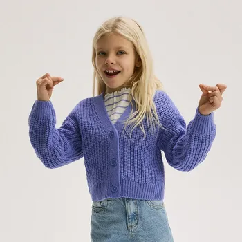 Dětská móda Reserved - Kardigan se zapínáním na knoflíky - hyacintová - 229DB-54X - 229DB-54X-140-5