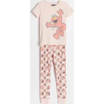 Dětská móda Reserved - Dvoudílná pyžamová souprava Sesame Street - pastelově růžová - 4022L-03X - 4022L-03X-U13