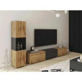 Obývací stěna Obývací stěna HEXIO - dub wotan / dub wotan / černá