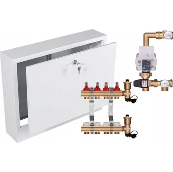 rozdělovač topení Rozdělovač pro podlahové topení 4 okruhy s ČERPADLEM WILO + PEX SVĚRKY + SKŘÍŇKA NA OMÍTKU