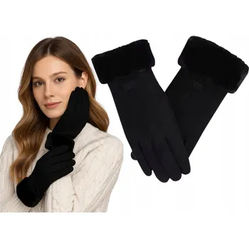 Rukavice Dámské zimní rukavice zateplené s kožíškem dotykové černé elegantní