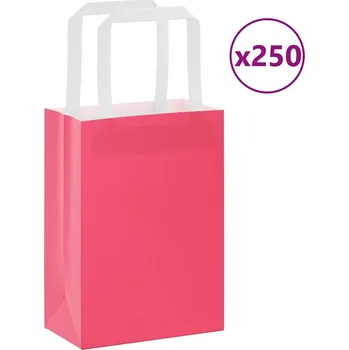 Dárková taška vidaXL Papírové tašky 250 ks s uchy 15x8x21 cm [4101893] Barva: Růžová