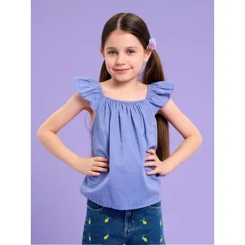 Dívčí oblečení Sinsay - Tričko s krátkým rukávem a ozdobným výstřihem - modrá - 811DT-05X - 811DT-05X-110