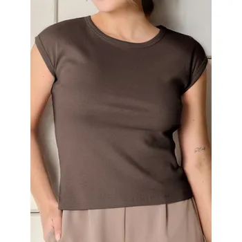 Dámské oblečení Sinsay - Bavlněné tričko - hnědá - 021CH-84X - 021CH-84X-XXS