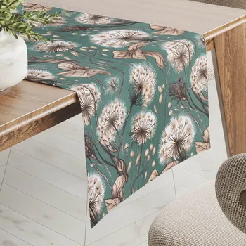 ubrus Bavlněný běhoun na stůl Sandra SA-716 Podzimní pampelišky na zeleném 20x120 cm