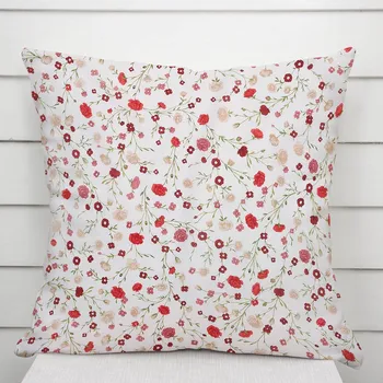 Povlak na polštářek Bavlněný povlak na polštář Sandra SA-719 Červeno-béžové drobné květiny na bílém 40 x 40 cm