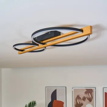 Svítidlo Eco-Light LED stropní svítidlo Tovak, borovice, 76 cm, 2-flg. dřevo, stmívatelné pinie, černá LED 28 W celkem - Doprava zdarma