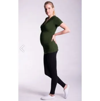 Těhotenská móda Be MaaMaa Těhotenské a kojící triko s kapucí, kr. rukáv - khaki