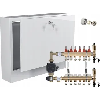 rozdělovač topení Rozdělovač pro podlahové topení 7 okruhů s GRUPOU GRUNDFOS + PEX trubky + SKŘÍŇKA NA OMÍTKU