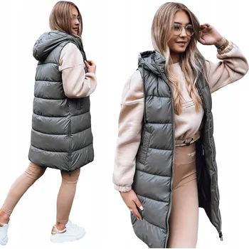 PIKOVANÁ DÁMSKÁ VESTA S KAPUCÍ TMAVĚ ŠEDÁ ty3832 - S