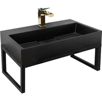 Rea, Konglomerátové umyvadlo na desku REA GOYA - matné černé 60CM + konzole, KPL-U8779