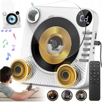 CD přehrávač Přenosný CD přehrávač Bluetooth s Hi-Fi reproduktory, FM rádio, bílý