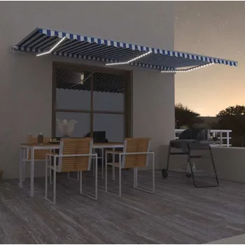 Markýza vidaXL Automatická markýza LED a senzor větru 600 x 350 cm [3215807] Barva: Modro-bílá
