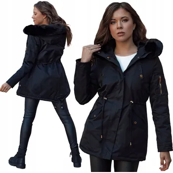 DÁMSKÁ ZIMNÍ BUNDA PARKA S KOŽÍŠKEM ČERNÁ ty4551 - L